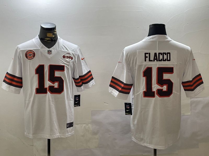 Men Cleveland Browns #15 Flacco White Second generation 2024 Nike Limited NFL Jersey style 4